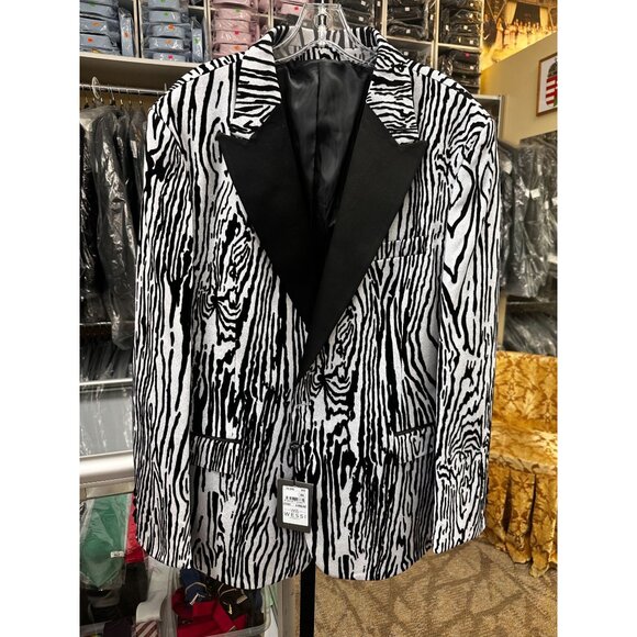 NWT Slim Fit Zebra Patterned White Men Prom Blazer - Wessi 44 - Picture 5 of 9